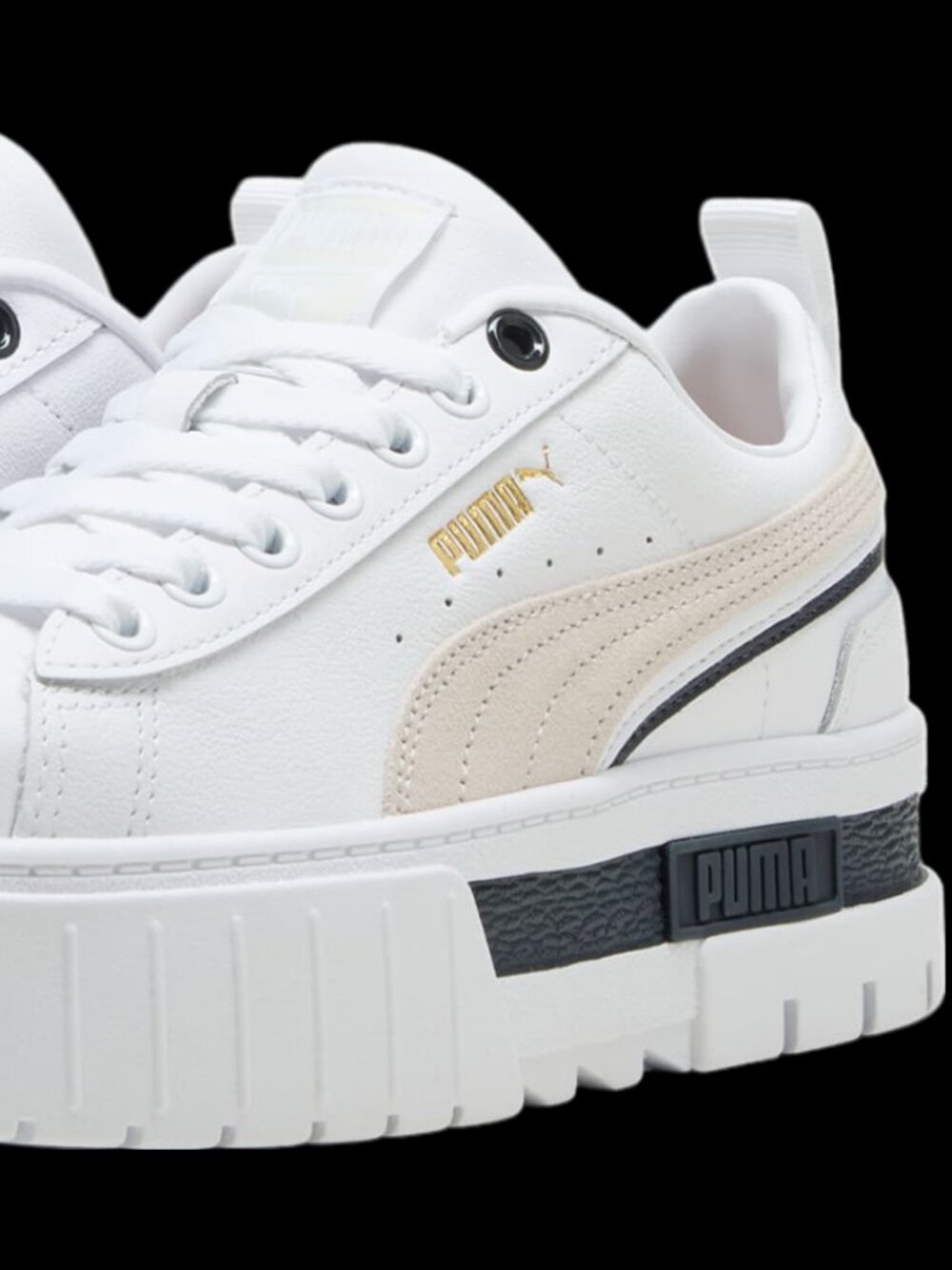 PUMS WMNS MAYZEE WHITE/GOLD/BLACK PLATFORM SNEAKER (8)
